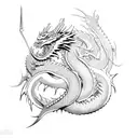 Dragon wrapped around a sword  tattoo design idea