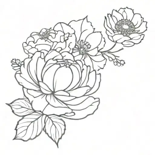 rose, carnation, cosmos and aster flower tattoo design idea