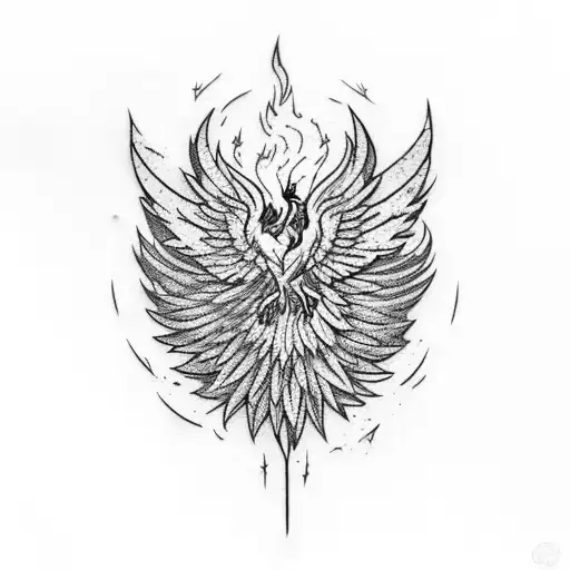A phoenix rising from broken glass, signifying resilience and triumph over adversity tattoo design idea