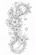 delicate, vertical design running along the spine, featuring an intertwining vine of flowers and a scattering of stars tattoo design idea