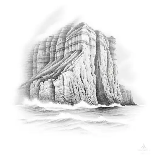 sea shore with cliffs tattoo design idea
