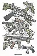 AK47 rifle with bullets and zastava M70 pistol and another ideas tattoo design idea