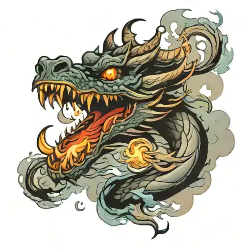 smoke forming into dragon  tattoo design idea