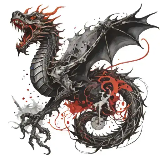 smoke forming into dragon around a sword tattoo design idea