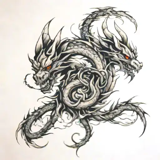 dragons made of smoke coming together tattoo design idea