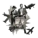 A bodyguard character traveling through iconic locations of Los Angeles, Paris, and Chile tattoo design idea