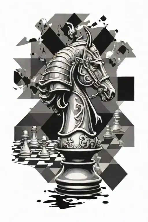 knight chess piece foreground chess board background  tattoo design idea