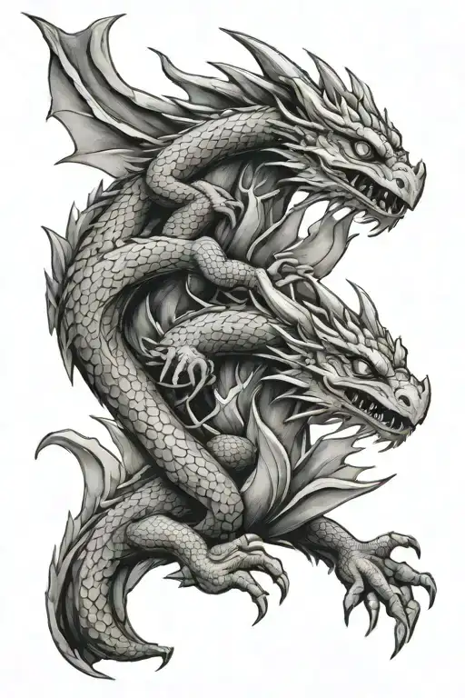 petits dragons breathing fire tattoo design idea