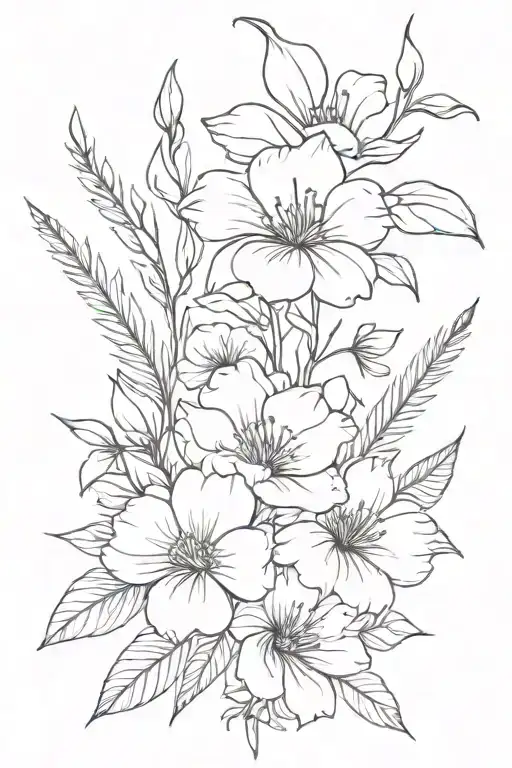 January, February, March, April, May, September, October, and November birth flower bouquet  tattoo design idea