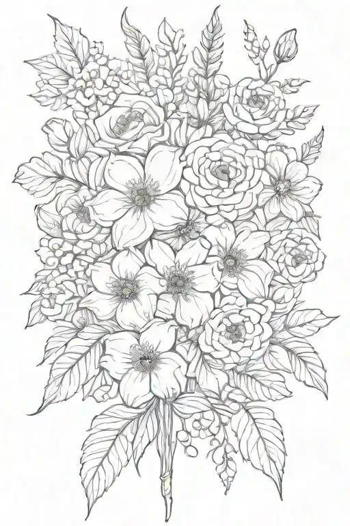 January, February, March, April, May, September, October, and November birth flower bouquet  tattoo design idea