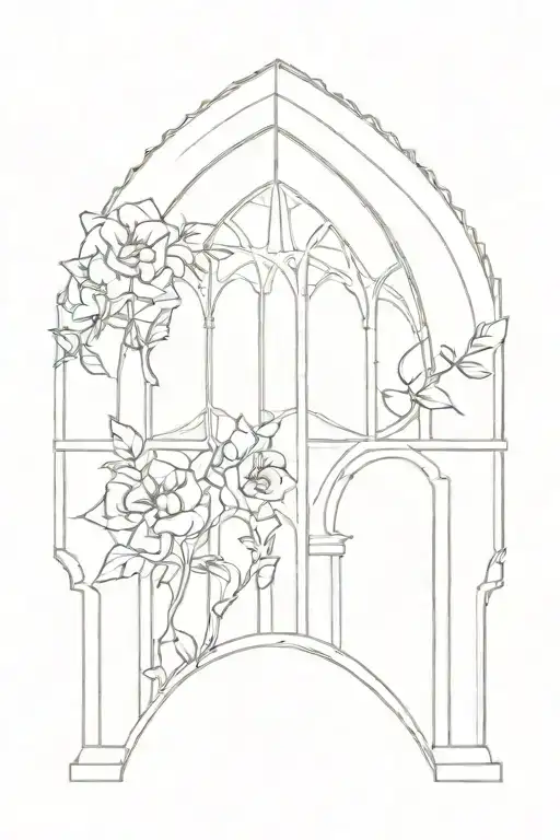 gothic cathedral window high arches with floral tattoo design idea