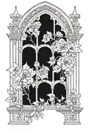 gothic cathedral window high arches with floral tattoo design idea