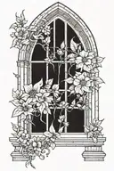 gothic cathedral window high arches with floral tattoo design idea