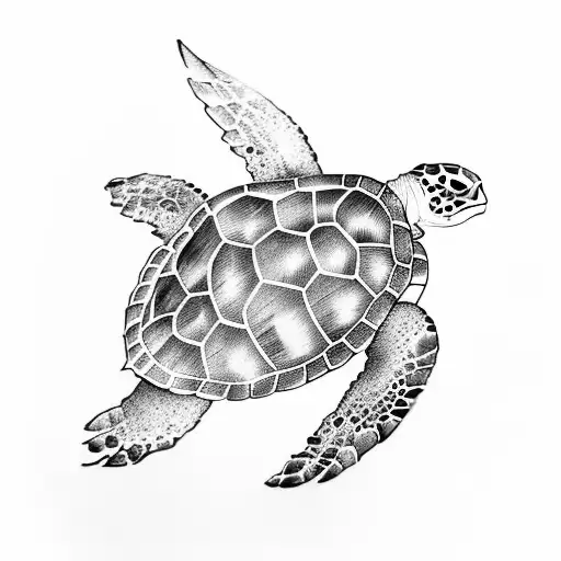 sea turtle with front paw turning into wings from the middle tattoo design idea