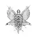 sea turtle with front paw turning into wings from the middle tattoo design idea