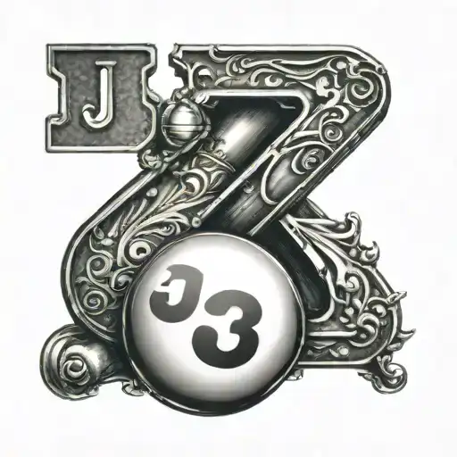 the letter J with a billiards 9 ball beside it  tattoo design idea