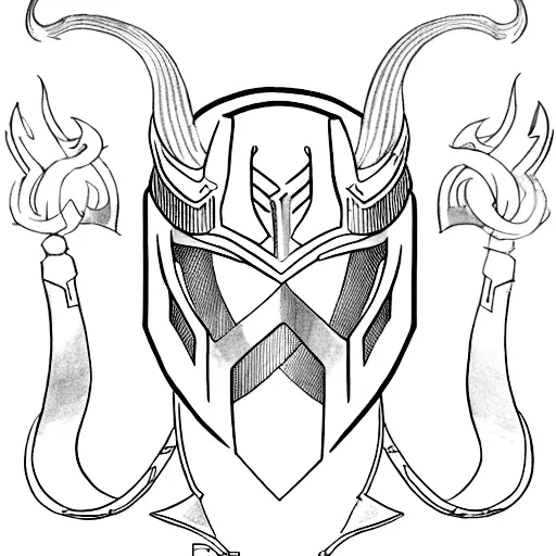 Loki's helmet merging with his dagger tattoo design idea
