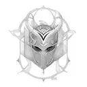 A dotwork tattoo of Loki's helmet merged with a Japanese torii gate tattoo design idea