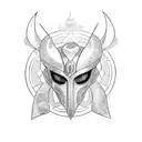A dotwork tattoo of Loki's helmet merged with a Japanese torii gate tattoo design idea