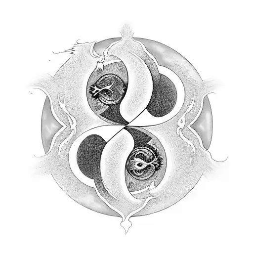 A tattoo of the yin yang symbol incorporating the fio vermelho da alma gêmea in black-grey style tattoo design idea