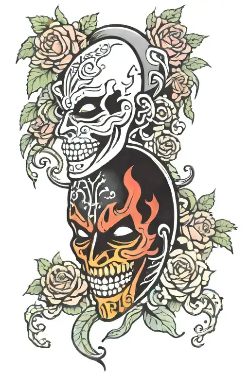 laugh now cry later mask tattoo design idea
