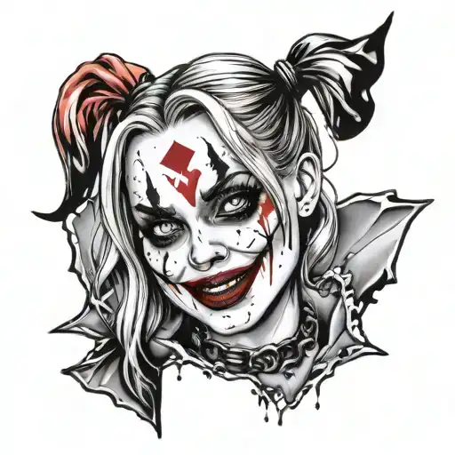 Harley Quinn haha half melting tattoo design idea