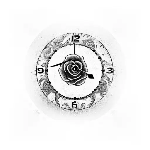 roses clock and  snake  tattoo design idea
