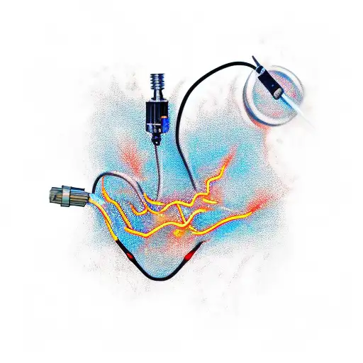 A tattoo of a tattoo machine with electric sparks flying off of it tattoo design idea