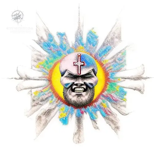 god gives his toughest battles to his strongest warriors. background is a cross and sunshine  tattoo design idea