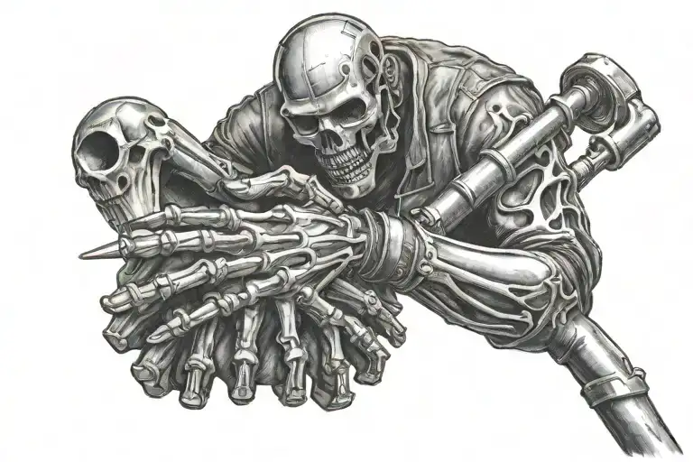 welder welding bones in arm realism tattoo design idea