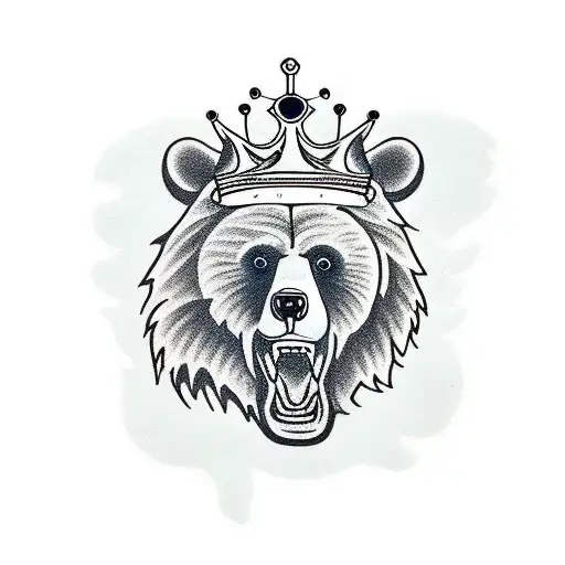 Bear with a crown roaring  tattoo design idea