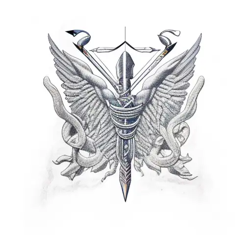 Apollo's Bow and Arrow wrapped in grapevine tattoo design idea
