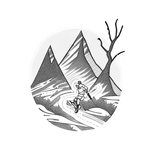 A trail runner sprinting up a mountain peak tattoo design idea