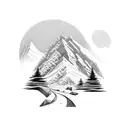 A trail runner sprinting up a mountain peak tattoo design idea