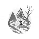 A trail runner sprinting up a mountain peak tattoo design idea