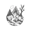 A trail runner sprinting up a mountain peak tattoo design idea