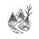 A trail runner sprinting up a mountain peak tattoo design idea