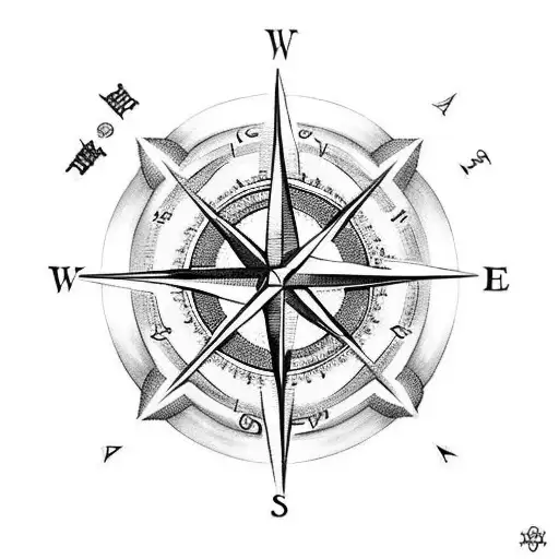 A black-grey tattoo of a compass with the Blackpink logo incorporated into the design tattoo design idea