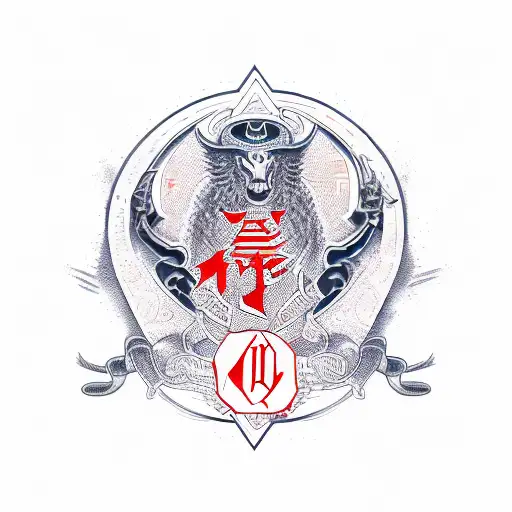 in asian alphabet, dark red tattoo for left shoulder saying a cool motto tattoo design idea