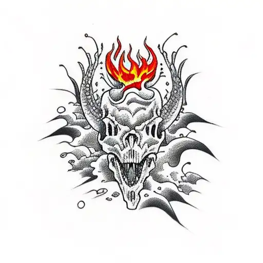 Dinosaur Skull With Fire tattoo design idea