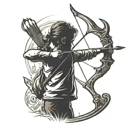 A silhouette of a child holding the handmade bow and arrow, capturing the essence of the memory.  tattoo design idea