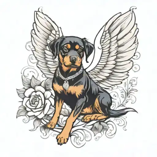 mongrel rottweiler pinscher girl with wings tattoo design idea