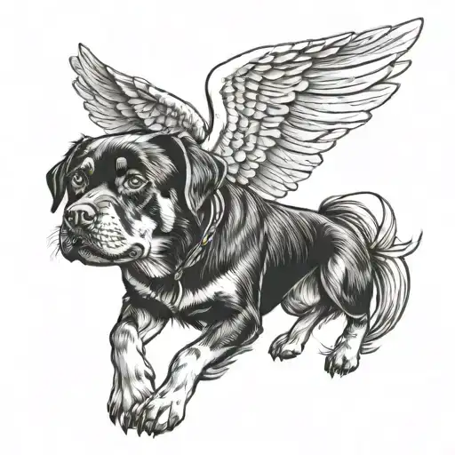 mongrel rottweiler pinscher adult girl with wings tattoo design idea