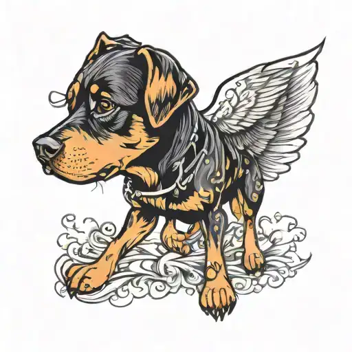 mongrel rottweiler pinscher adult girl with wings tattoo design idea