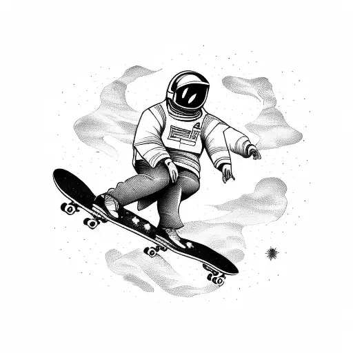 skateboarding in space tattoo design idea