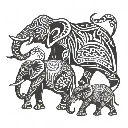 status three elephants tattoo design idea