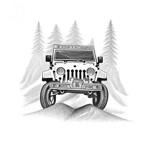 tattoo with the word Jeep and a mountain scene embedded inside the lettering of the word Jeep tattoo design idea