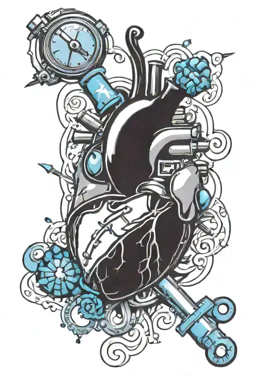 Heart, nursing tools and symbols tattoo design idea