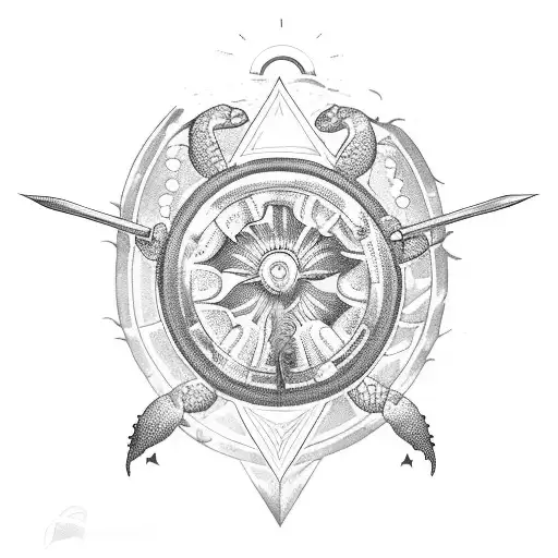 idea A long-lived turtle.  Inside the slot of the turtle, the ocean, the sun, and the spear of the Egyptian Ra (Solar Lo tattoo design idea