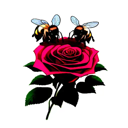 2 bees and rose tattoo design idea